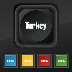 土耳其图标符号 在用于设计设计的黑色纹理上设置五个彩色 时髦的按钮 矢量图片