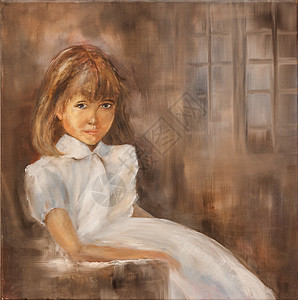 一位年轻女士的肖像 她穿着白色衣服坐在椅子上 涂着油画布图片