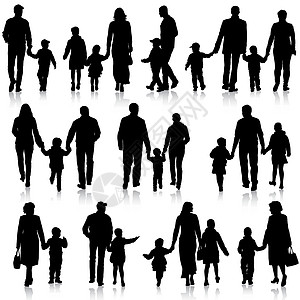 白色背景上的黑色剪影家庭 矢量插图喜悦幸福舞蹈儿子男性女孩乐趣父母女性母亲图片
