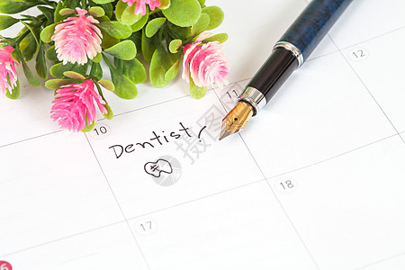 日历中的提醒 动态约会日程卫生口服时间治疗别针议程牙医蓝色笔记图片