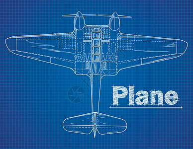 蓝印风格的平面图示草图工具飞机空气插图运输轰炸机网格几何学工程图片