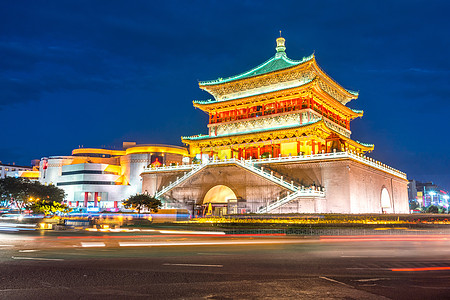 Xian钟楼吸引力日落建筑建筑学丝绸观光旅行景观街道文化图片