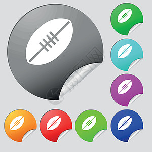 美国足球图标符号 一组 8个多彩圆钮 标签 矢量图片