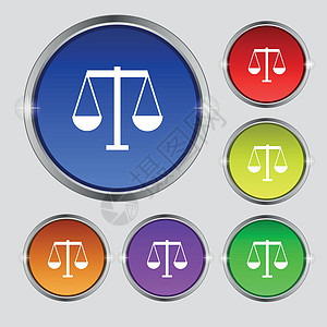 正义天平图标标志 明亮的彩色按钮上的圆形符号 韦克托图片