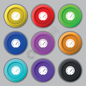 车速表图标标志 九个圆形彩色按钮上的符号 韦克托转速表力量控制板测试速度乐器加速技术唱歌界面图片