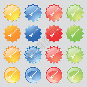 吉他图标符号 大套16个色彩多彩的现代按钮用于设计 矢量乐队流行音乐歌曲细绳节奏界面艺术音乐家标识旋律图片