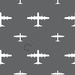 平面图标标志 灰色背景上的无缝模式 韦克托互联网办公室空气航空乘客喷射飞机运输力量速度图片