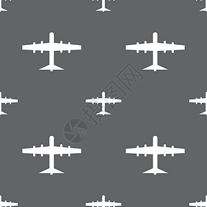 平面图标标志 灰色背景上的无缝模式 韦克托乘客飞机货物航空网站办公室运输速度商业玩具图片