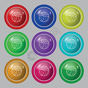 排球图标符号 9圆彩色按钮上的符号 矢量游戏圆圈团队插图闲暇艺术服务竞赛运动卡通片图片