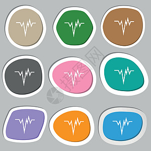 脉冲图标符号 五颜六色的纸贴纸 韦克托海浪屏幕插图用户绘画展示曲线图表心脏病测试图片