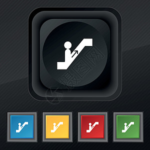 升降器图标符号 在用于设计设计的黑色纹理上设置5个彩色 时髦的按钮 矢量图片