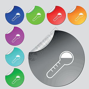 温度计图标标志 一套八个多色圆形按钮贴纸 韦克托卡通片温度季节诊断插图艺术电脑测量流感医生图片