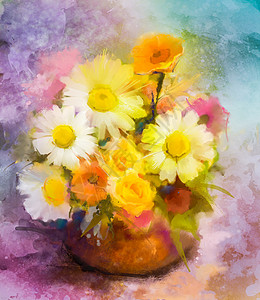 花卉在 vas 中的水彩画静物图片