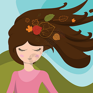可爱的女孩 头发上长着叶子 在风中生长 韦克托图片