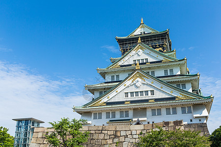 大阪城堡旅行月亮灌木丛建筑学历史历史性堡垒地标花园观光图片