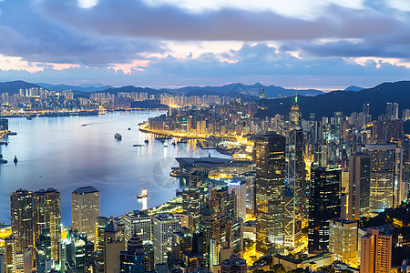 香港日出地标旅行爬坡城市天际场景港口商业市中心旅游图片