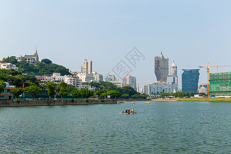 澳门天际建筑景观摩天大楼石头蓝色建筑学地标酒店起重机房子图片