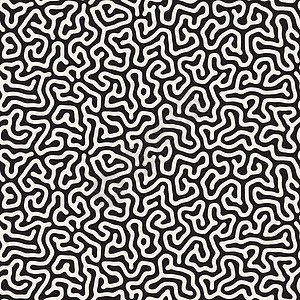 矢量无缝黑白有机线条图案几何学条纹波浪状插图迷宫纺织品风格创造力打印包装图片