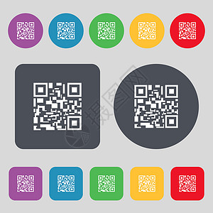 条形码图标标志 一组 12 个彩色按钮 平面设计 韦克托插图网络代码销售互联网条码货运标签零售扫描图片