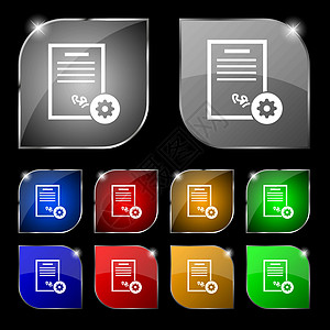 证书图标标志 套与强光的十个五颜六色的按钮 韦克托信息文凭安全古董书法冠军杯子优胜者丝带文档图片