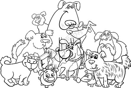 狗角色着色页插图剪贴犬类小狗染色绘画漫画填色本卡通片宠物图片