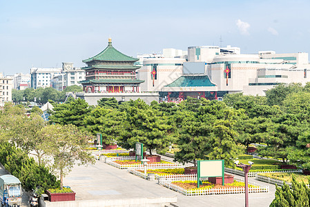 Xian钟楼街道文明景观地标首都旅行吸引力日落天空丝绸图片