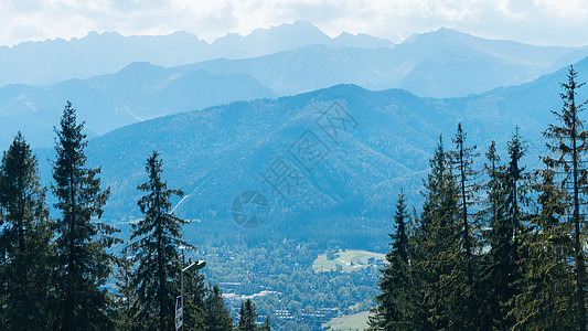 草地插画美丽的山地景观 Zakopane的景色环境场地森林草地国家山脉旅游豆荚蓝色季节背景