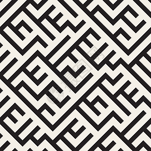 矢量无缝黑白不规则对角线图案波浪状平行线迷宫织物插图打印白色纺织品装饰品对角线图片