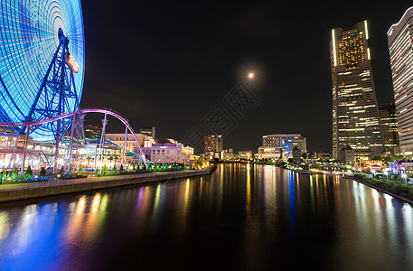 横滨摩天大楼风景城市建筑学市中心商业日落地标摩天轮旅行图片