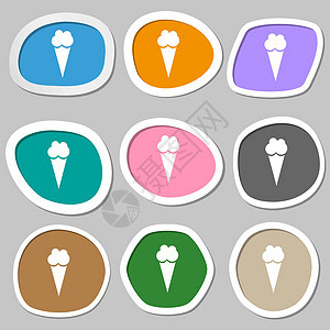 冰淇淋图标符号 五颜六色的纸贴纸 韦克托鞭打奶制品巧克力胡扯卡通片产品玻璃食物水果插图图片