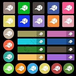 球冠图标符号 从 27 个多色平板按钮中设置 矢量图片