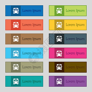Bus 图标符号 该站点有12个矩形 多彩 美丽 优质的按钮 矢量网络学校旅游交通工人公共汽车旅行男人车站乘客图片