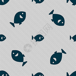 鱼图标标志 具有几何纹理的无缝模式 韦克托动物热带海洋海鲜蓝色游泳艺术插图野生动物食物图片
