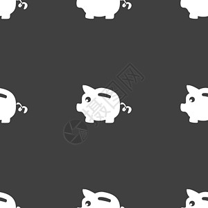 存钱罐图标标志 灰色背景上的无缝模式 韦克托银行业陶瓷债务银行财富硬币金融小猪界面经济学图片