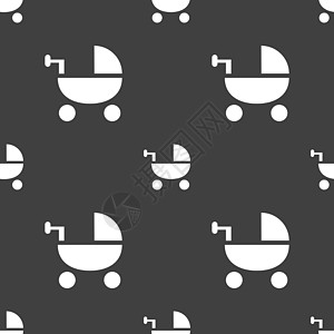 婴儿推车图标标志 灰色背景上的无缝模式 韦克托车轮摇篮出生运输孩子护理新生婴儿车父母阴影图片