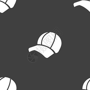 球帽图标标志 灰色背景上的无缝模式 韦克托运动字形商品帆布头饰棉布夹子插图边缘帽子图片