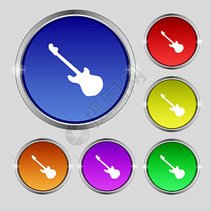 吉他图标符号 亮彩色按钮上的圆形符号 矢量图片