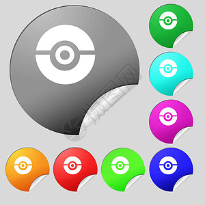 pokeball 图标符号 一组 8个多色圆环按钮 标签 矢量图片