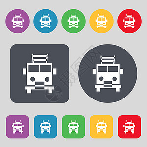 消防引擎图标符号 一组有12色按钮 平面设计 矢量图片