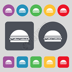 汉堡图标符号 一组有12色按钮 平面设计 矢量图片