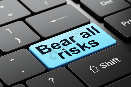 保险概念承担计算机键盘背景上的所有风险蓝色按钮合同网络渲染事故被保险人技术3d钥匙背景图片