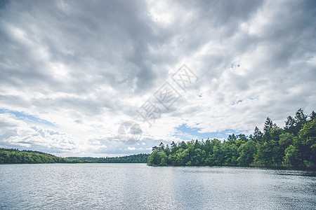 森林湖上的黑云图片