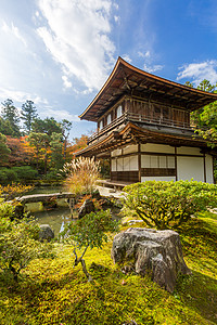 京都银角寺庙公园建筑天空池塘冥想树叶历史别墅光洋宗教图片