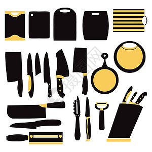 矢量图的烹饪厨房工具家庭餐厅早餐餐刀厨战厨师插图商业黑色中风图片