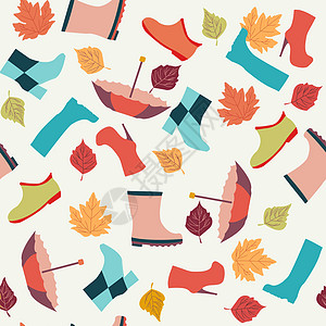秋叶 靴子和伞图片