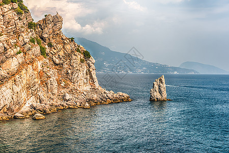 克里米亚雅尔塔附近黑海上风景海岸线蓝色旅行海滩建筑灯塔黑色场景地平线海岸假期图片