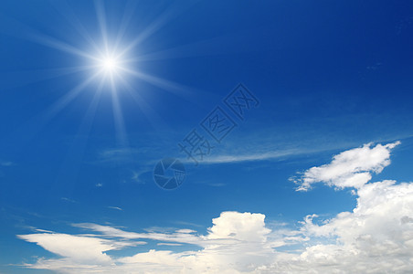 蓝天上的太阳晴天气候射线星星日光季节阳光日落天气蓝色图片
