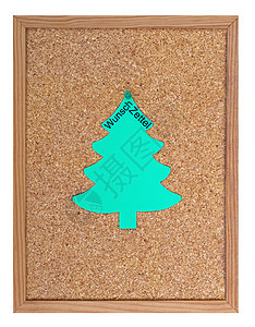 带圣诞树的平板圣经软木刻字木头框架愿望绿色清单背景图片