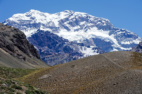 Aconcagua山南墙冰川山脉岩石踪迹图片