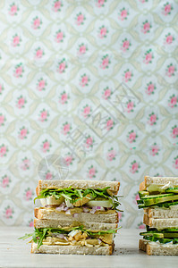 健康素食三明治美食叶子包子黄瓜火腿生物午餐营养食物小吃图片